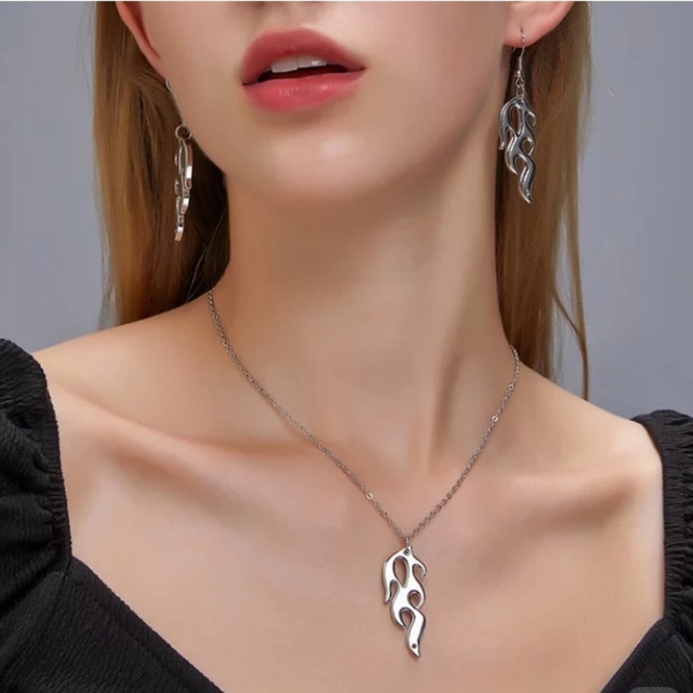 Fire Flame Metal French Hook Earrings - Picture 2 of 6